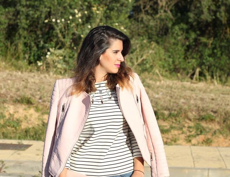 Pink jacket + boyfriend jeans